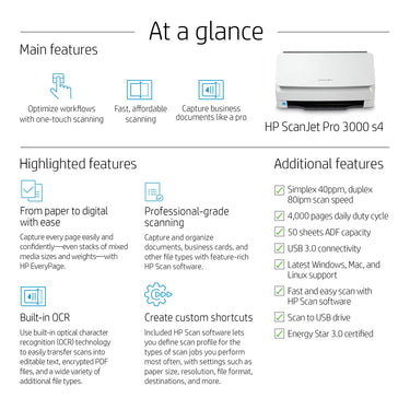 HP Scanjet Pro 3000 s4 Sheet-fed scanner 600 x 600 DPI A4 Black, White