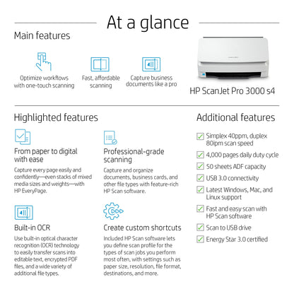 HP Scanjet Pro 3000 s4 Sheet-fed scanner 600 x 600 DPI A4 Black, White