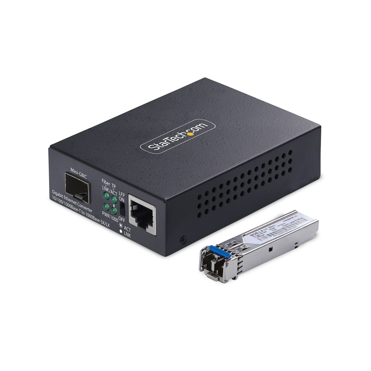 StarTech.com Gigabit Ethernet Copper-to-Fiber Media Converter, SM LC, 40km, 10/100/1000 Mbps, RJ45 to LC, Full Metal, 9K Jumbo Frames, TAA Compliant