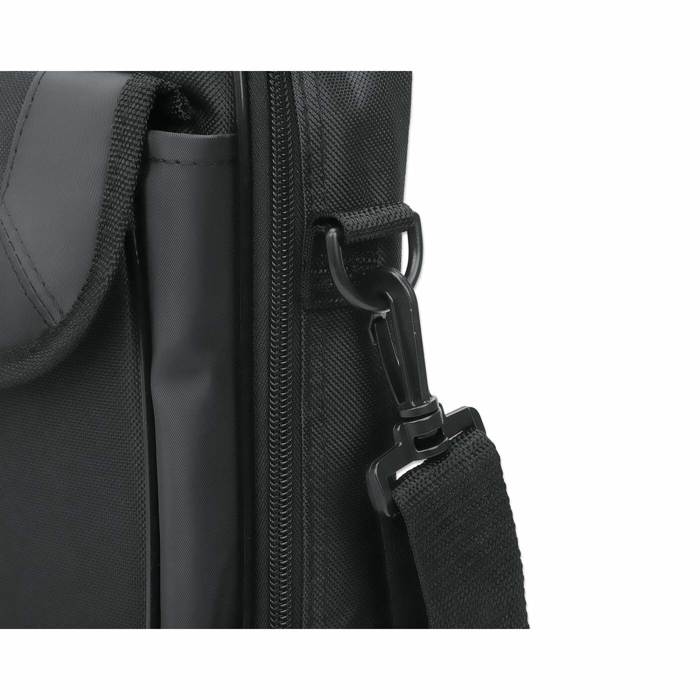 Manhattan Cambridge Laptop Bag 14.1", Clamshell Design, Black, LOW COST, Accessories Pocket, Document Compartment on Back, Shoulder Strap (removable), Notebook Case, Three Year Warranty