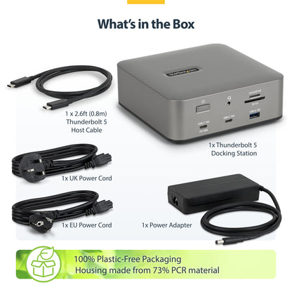 StarTech.com Thunderbolt 5 Universal Docking Station, Multi-Display Hub, 8K 60Hz or 4K 144Hz, 120Gbps Bandwidth Boost, 140W PD, 30W Phone Charging, USB 10Gbps, 2.5G LAN