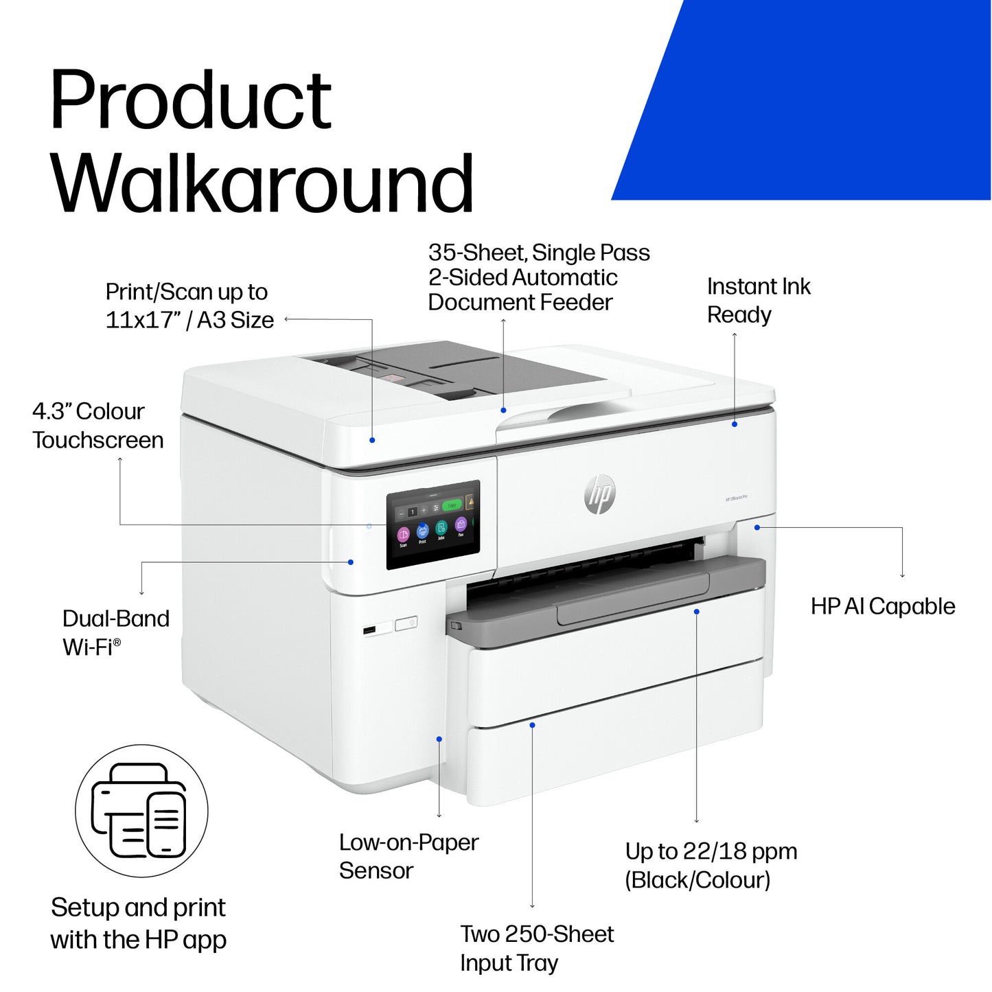 HP OfficeJet Pro 9730e Wireless All-in-One Color Printer, Instant Ink; Two-sided printing