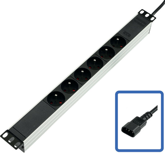 Lanview POWER STRIP 19 - 6 WAY - FULL ALUMINIUM WITH C14 UPS PORT power distribution unit (PDU) Black