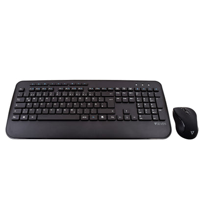 V7 CKW300DE Full Size/Palm Rest German QWERTZ - Black, Professional Wireless Keyboard and Mouse Combo – DE, Multimedia Keyboard, 6-button mouse