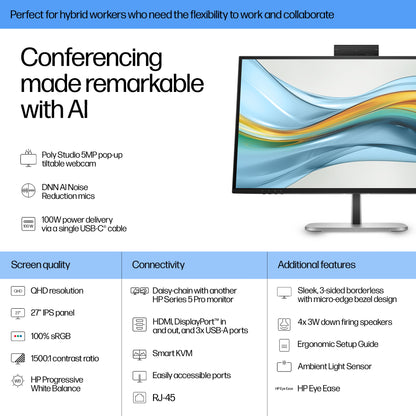 HP Series 5 Pro 27 inch QHD USB-C Conferencing Monitor - 527pm