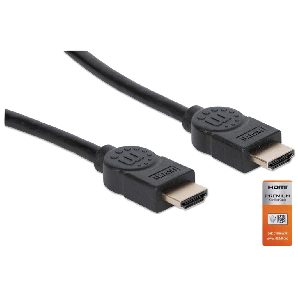 Manhattan Certified Premium HDMI 4K@60Hz Cable with Ethernet, 5m, Suitable for ALL 4K & 1080p/HD Uses - When Upgrading Now or Have It Ready for When You Need It, Black, High Speed, Lifetime Warranty, Equivalent to HDMM5MP