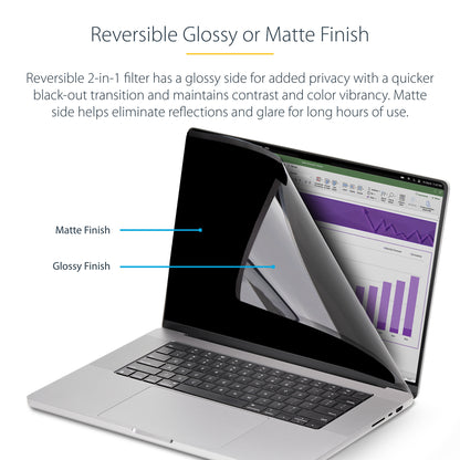 StarTech.com 16-inch MacBook Pro M1 M2 M3 M4 M5 Magnetic Laptop Privacy Screen, Blue Light Screen Protector, Reversible Anti-Glare Matte or Glossy Sides, Laptop Privacy Filter