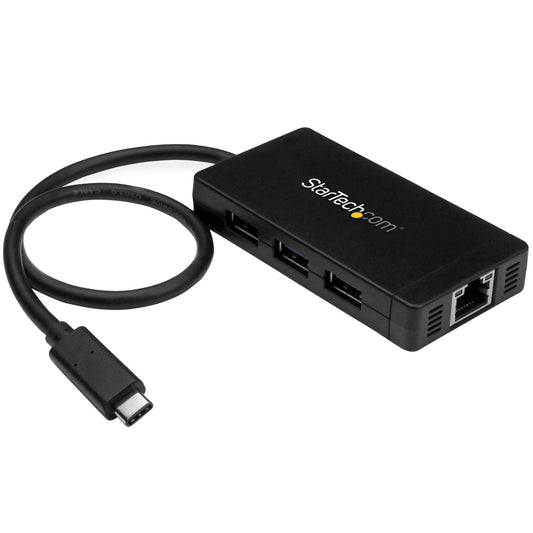 StarTech.com 3-Port USB-C Hub with Gigabit Ethernet - USB-C to 3x USB-A - USB 3.0 (5Gbps) - Includes Power Adapter - TAA