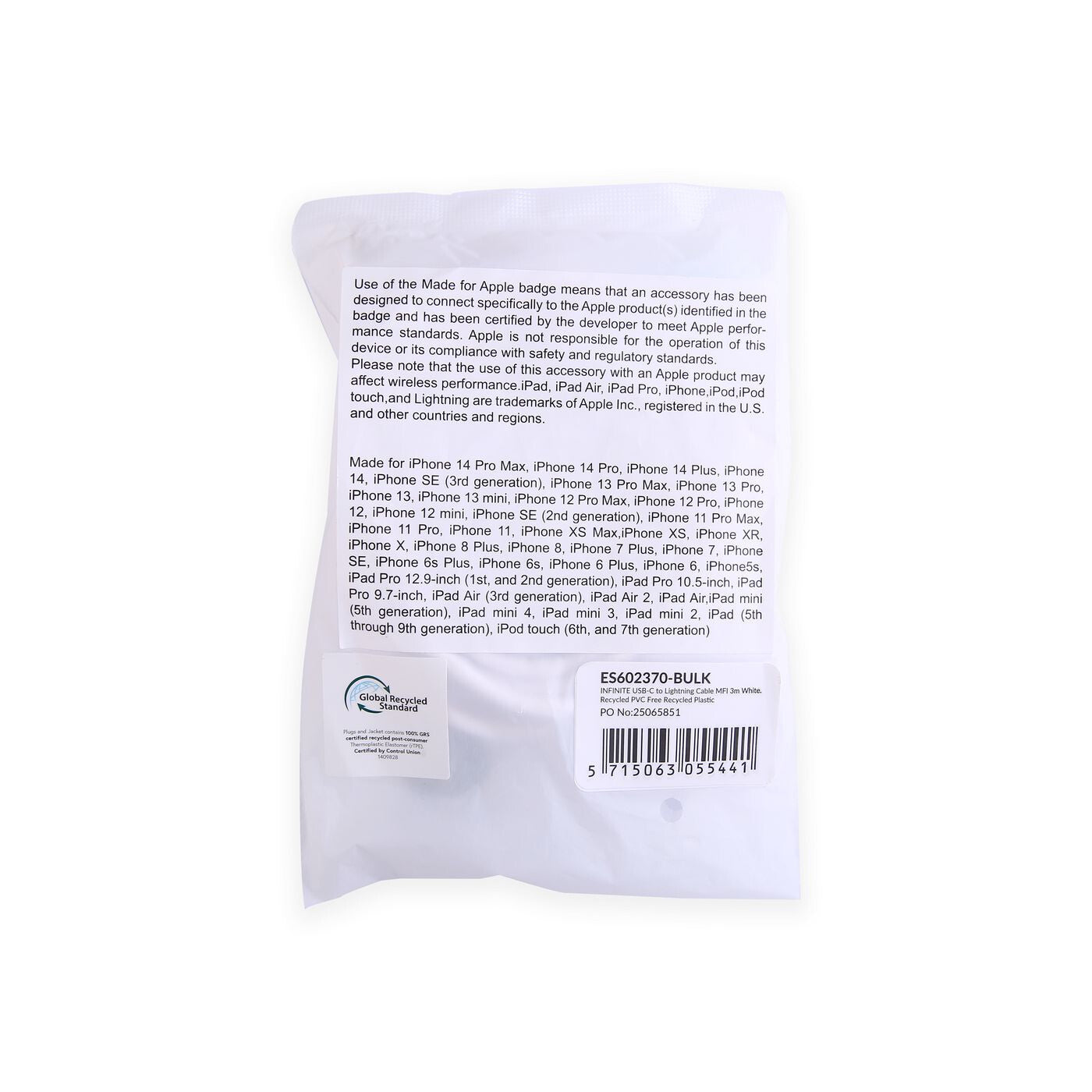 eSTUFF ES602370-BULK lightning cable 3 m White