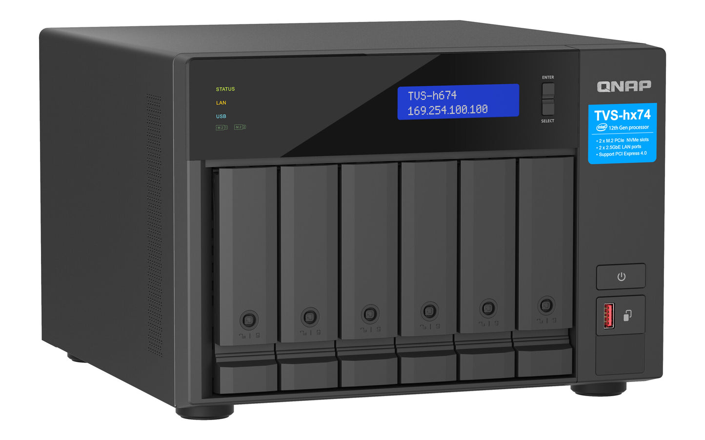 QNAP TVS-H674 NAS Tower Intel® Core™ i5 i5-12400 32 GB DDR4 0 TB QuTS hero Black