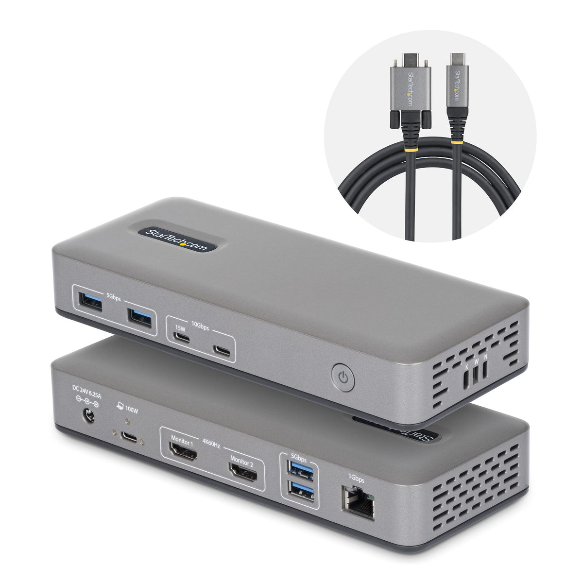 StarTech.com Dual-Monitor USB-C Docking Station, HDMI, 4K 60Hz, 100W Laptop Charging, 1GbE, Driverless, Multi-Monitor Dock For Windows