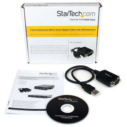 StarTech.com 6ft (1.8m) 1-Port Professional USB to Serial Adapter Cable with COM Retention, USB to RS232 Adapter - TAA