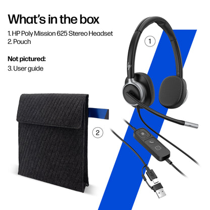 HP Poly Mission 625 Stereo USB Wired Headset (Bulk)