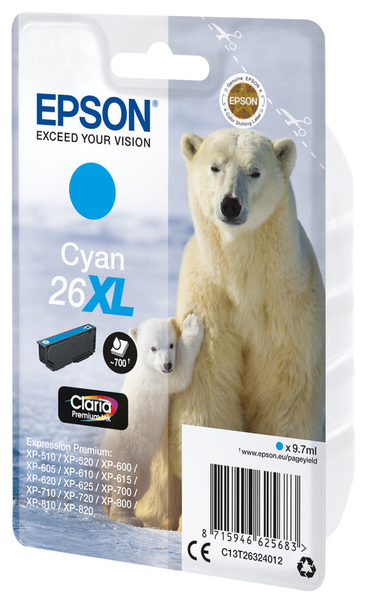 Epson Polar bear 26XL Claria Premium Single Cyan ink cartridge