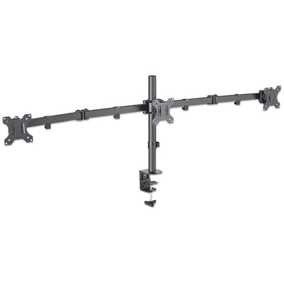 Manhattan Triple Desk Mount for TV & Monitors, For screens: 10" to 27", Clamp Assembly, VESA compatibility: 75x75 and 100x100mm - check the dimensions of the four mounting holes on back of screen to ensure it fits, Max 7kg (each), Black, Bracket, Lifetime