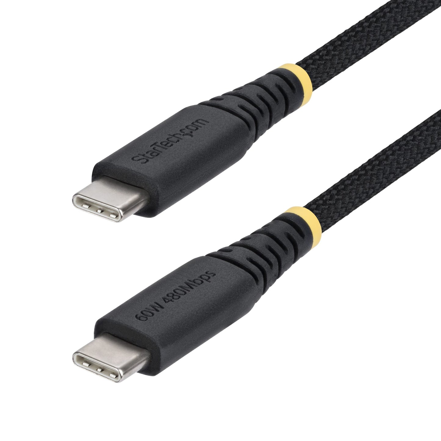 StarTech.com 2m (6ft) USB-C Charging Cable, 60W (3A) PD, Dual-Layer Braided Nylon/TPE Jacket, Rugged USB C Charging Cord, USB 2.0 Laptop Charger Cable