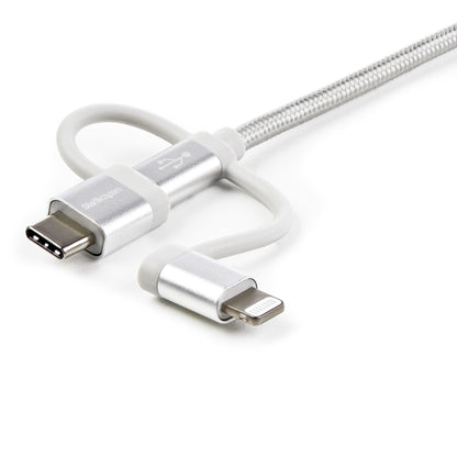 StarTech.com 1 m (3 ft.) USB Multi Charging Cable - USB to Micro-USB or USB-C or Lightning for iPhone / iPad / iPod / Android - Apple MFi Certified - 3 in 1 USB Charger - Braided