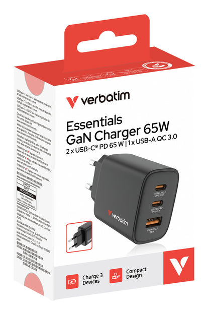 Verbatim Essentials GaN Charger 65W EU plug Black