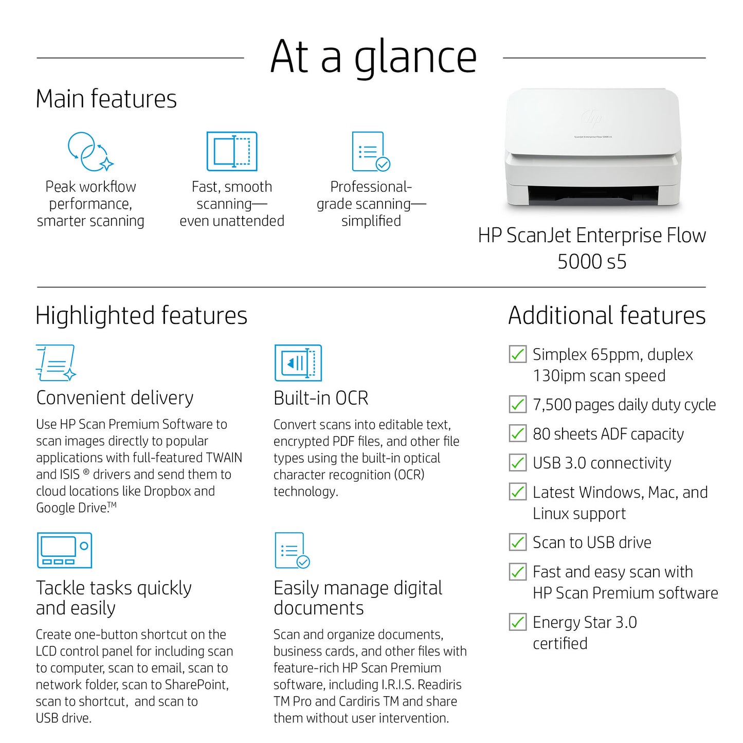 HP ScanJet Enterprise Flow 5000 s5 Sheet-fed scanner 600 x 600 DPI A4 White