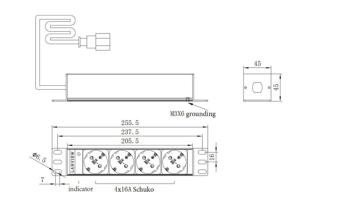 Lanview LVR-2MSCH-SCH-C13-4 power distribution unit (PDU) 4 AC outlet(s) 1U Black