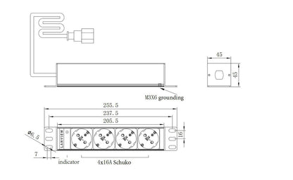 Lanview LVR-2MSCH-SCH-C13-4 power distribution unit (PDU) 4 AC outlet(s) 1U Black