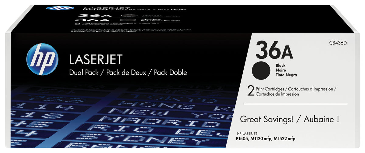 HP 36A black original LaserJet toner cartridges, 2-pack
