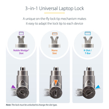 StarTech.com 25-Pack Universal Laptop Lock 6.6ft (2m), Master Keyed Locking Cable, Computer Security, Compatible w/Noble Wedge®/Nano/K-Slot; Anti-Theft Cut-Resistant Cable