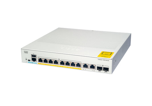 Cisco Catalyst 1000-8FP-E-2G-L Network Switch, 8 Gigabit Ethernet PoE+ Ports, 120W PoE Budget, two 1 G SFP/RJ-45 Combo Ports, Fanless Operation, Enhanced Limited Lifetime Warranty (C1000-8FP-E-2G-L)