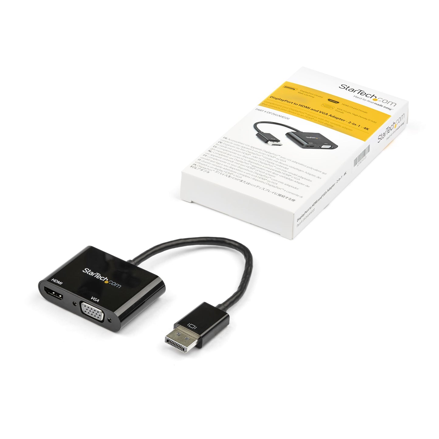 StarTech.com DisplayPort to HDMI VGA Adapter - DisplayPort 1.2 HBR2 to HDMI 2.0 (4K 60Hz) or VGA 1080p Converter Dongle - DP to HDMI or VGA Monitor Adapter - Digital Video Display Adapter