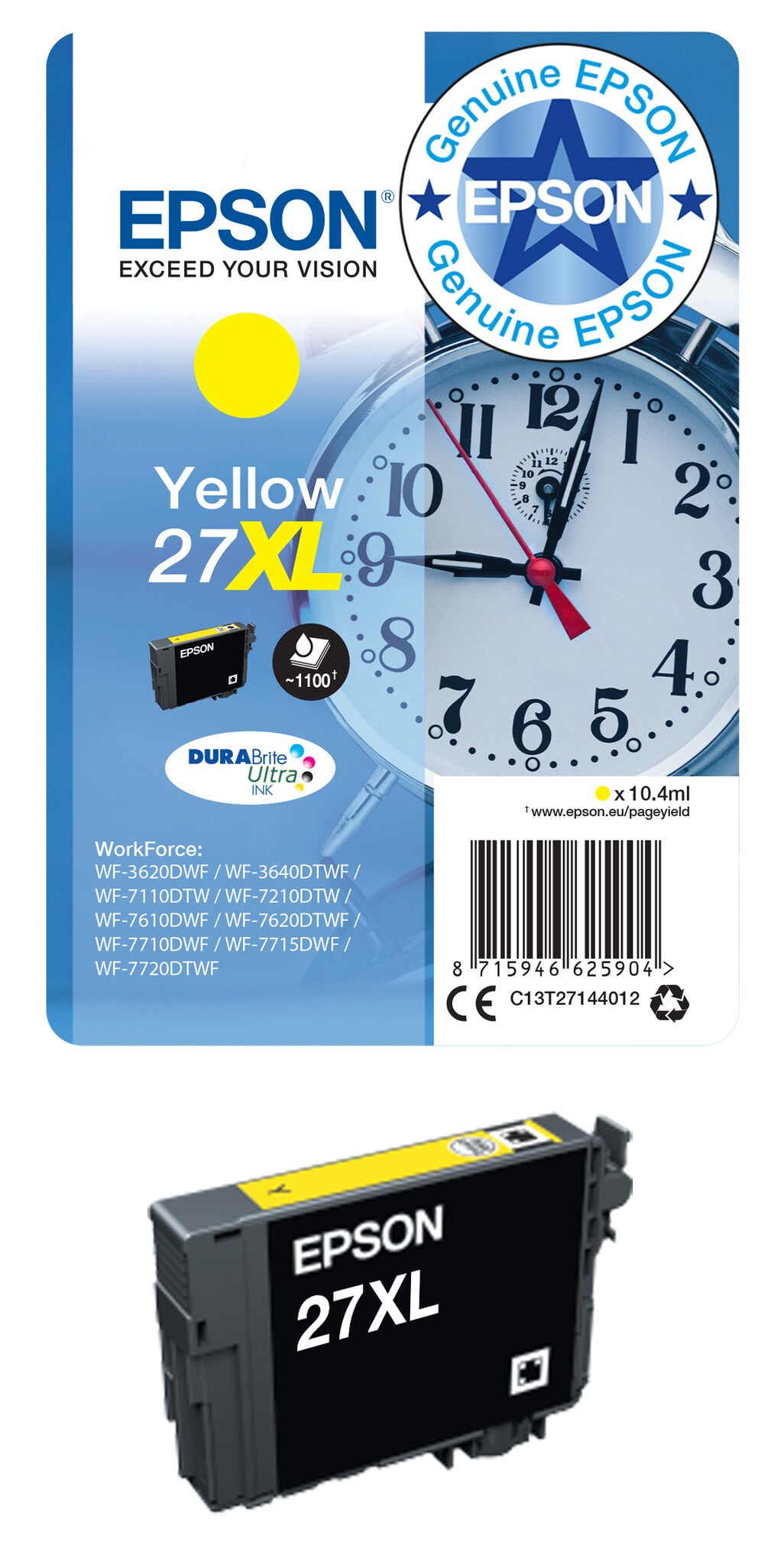 Epson Alarm clock Multipack 3-colour 27XL DURABrite Ultra Ink