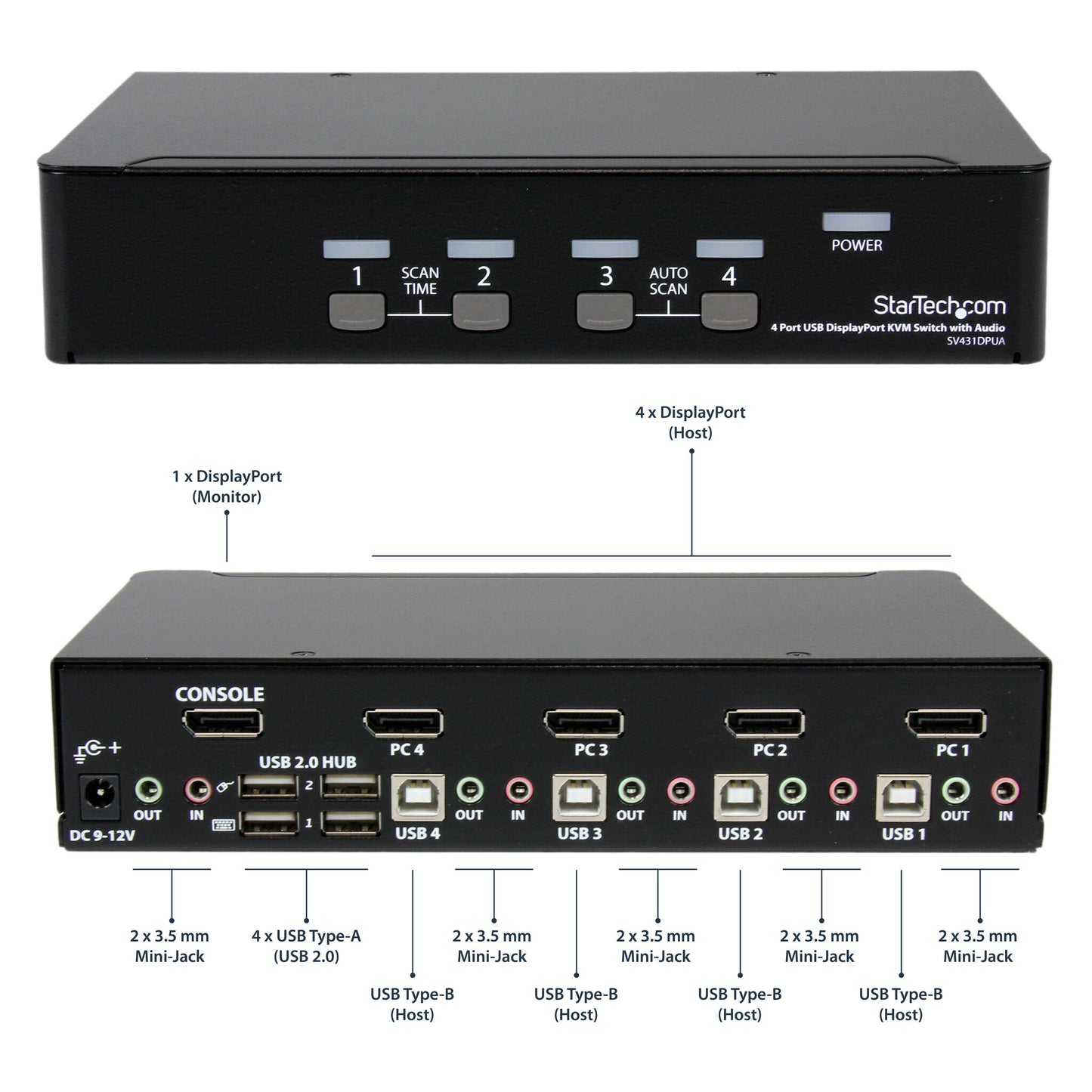 StarTech.com 4 Port DisplayPort KVM Switch - 4K 60Hz - Single Display - Dual Port UHD DP 1.2 USB KVM Switch with Integrated USB 2.0 Hub & Audio - Dell, HP, Apple, Lenovo - TAA Compliant