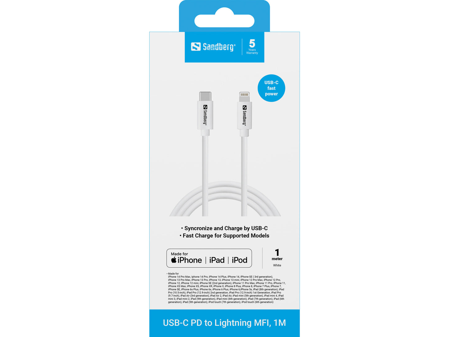 Sandberg USB-C PD to Lightning MFI, 1M