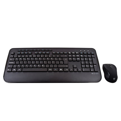 V7 CKW300ES Full Size/Palm Rest Spanish QWERTY - Black, Professional Wireless Keyboard and Mouse Combo – ES