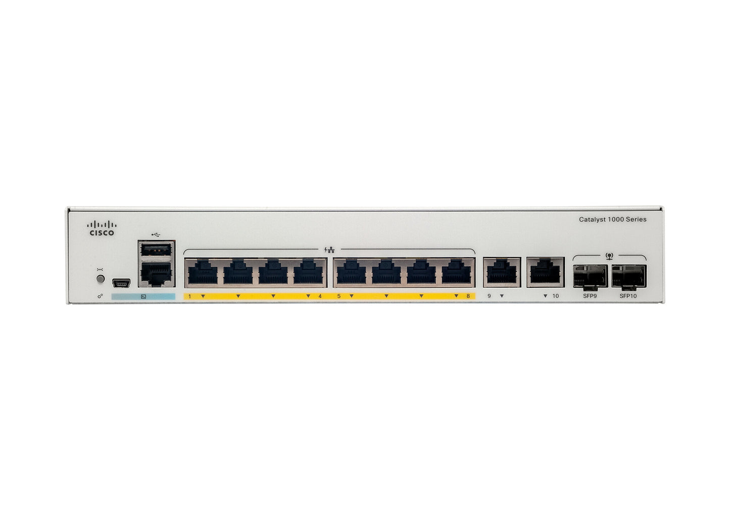 Cisco Catalyst 1000-8FP-E-2G-L Network Switch, 8 Gigabit Ethernet PoE+ Ports, 120W PoE Budget, two 1 G SFP/RJ-45 Combo Ports, Fanless Operation, Enhanced Limited Lifetime Warranty (C1000-8FP-E-2G-L)