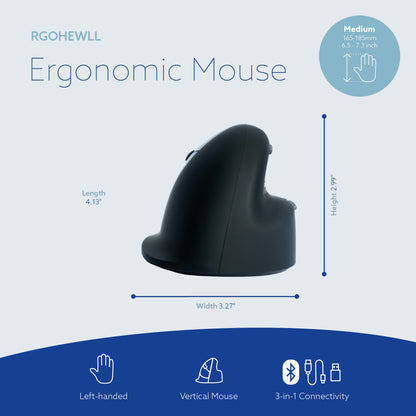 R-Go Tools Ergonomic mouse R-Go HE Break with break software, medium (hand size 165-185 mm), left-handed, Bluetooth, black