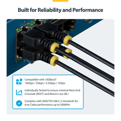 StarTech.com 15cm Black Ultra Slim Cat6A Ethernet Cable, UTP, Pure Bare Copper Wire, 34AWG Slim RJ45 Network Patch Cord, Individually Tested