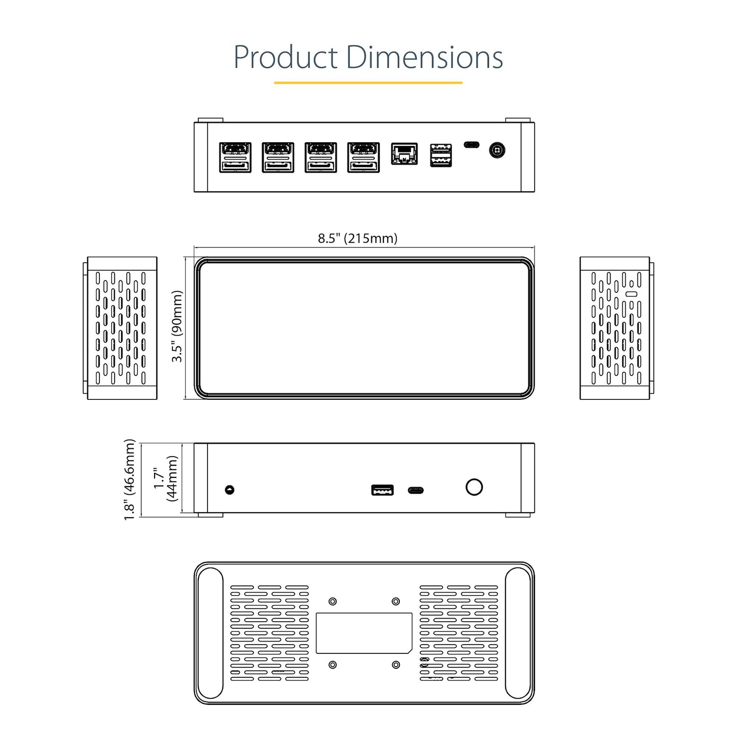 StarTech.com USB C Dock - 4K 60Hz Quad Monitor DisplayPort & HDMI - Universal USB-C Docking Station with 100W Power Delivery - USB Hub with 1x USB Type-C & 3x USB-A, Ethernet, Audio