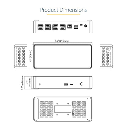 StarTech.com USB C Dock - 4K 60Hz Quad Monitor DisplayPort & HDMI - Universal USB-C Docking Station with 100W Power Delivery - USB Hub with 1x USB Type-C & 3x USB-A, Ethernet, Audio