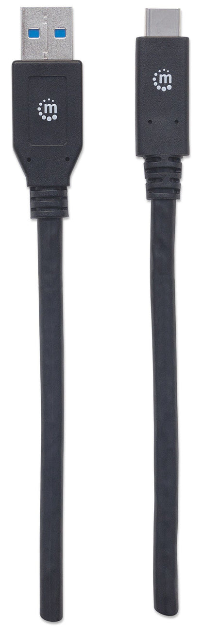 Manhattan USB-C to USB-A Cable, 3m, USB 3.0 (aka USB 3.2 Gen 1), 5 Gbps, 3A Fast Charging, SuperSpeed USB, Black, Lifetime Warranty