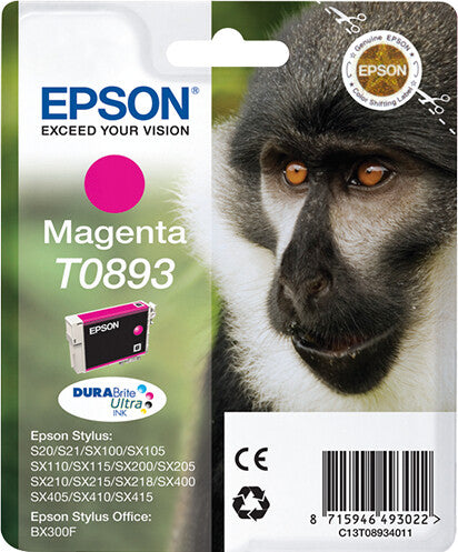 Epson Monkey Singlepack Magenta T0893 DURABrite Ultra Ink