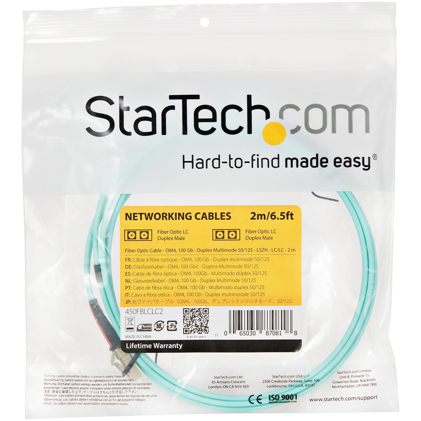 StarTech.com 2m (6ft) LC/UPC to LC/UPC OM4 Multimode Fiber Optic Cable, 50/125µm LOMMF/VCSEL Zipcord Fiber, 100G, Low Insertion Loss - LSZH Fiber Jumper Cord