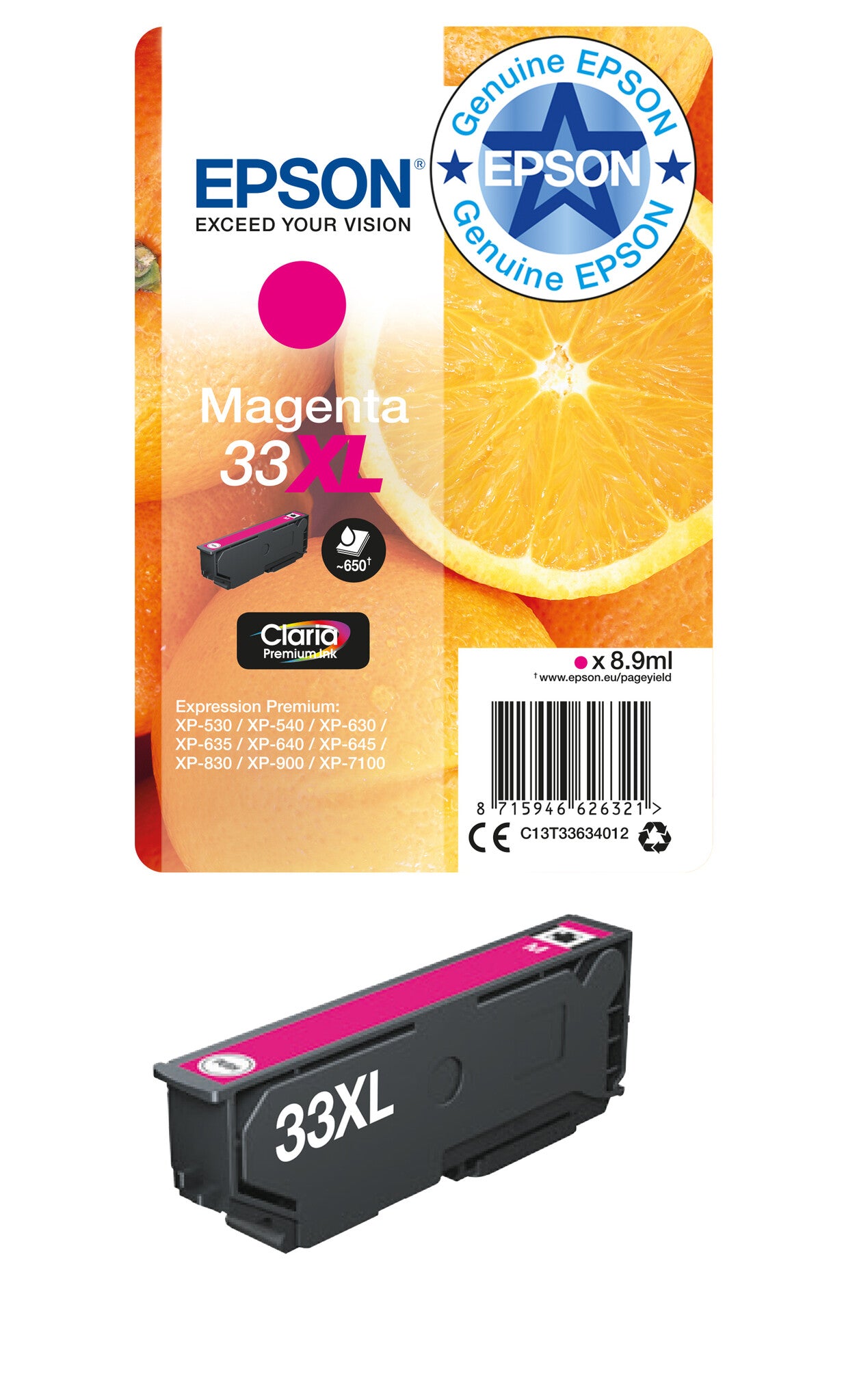 Epson Oranges 33XL Claria Premium Single Magenta Ink