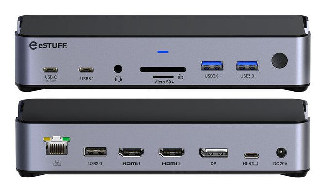 eSTUFF GLB232006 laptop dock/port replicator Wired Aluminium