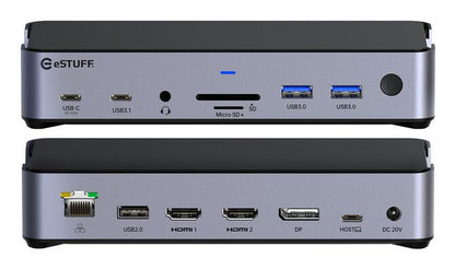 eSTUFF GLB232006 laptop dock/port replicator Wired Aluminium