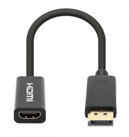 Manhattan DisplayPort 1.2 to HDMI Active Adapter, 4K@60Hz, 15cm, Male to Female, DP With Latch, Black, Not Bi-Directional, Three Year Warranty, Equivalent to DP2HD4K60S