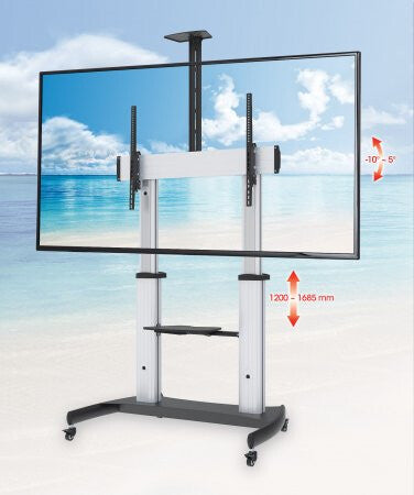Manhattan Trolley Mount Stand for TV & Monitors, For screens: 60" to 100",VESA compatability:all between 200x200 to 800x600mm -check the dimensions of the four mounting holes on back of screen to ensure it fits,Max 100kg,Height adjustable 1200 to 1685mm,L