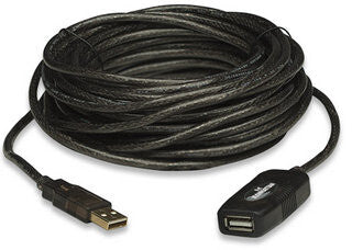 Manhattan USB-A Active Extension Cable, 10m, Male to Female, USB 2.0, 480 Mbps, Hi-Speed USB, Daisy-Chainable, Built-In Repeater, Black, Three Year Warranty, Equivalent to USB2AAEXT10M