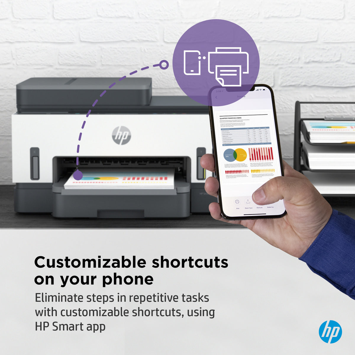 HP Smart Tank 7308 Wireless All-in-One Color Printer, Up to 2 Years of ink included; Two-sided printing; Copier, Scanner