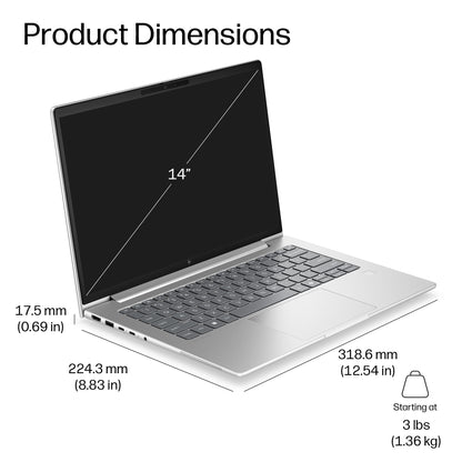 HP EliteBook 6 G2i 14 inch Notebook AI PC Intel Core 5 330 Laptop 35.6 cm (14") WUXGA 16 GB DDR5-SDRAM 512 GB SSD Wi-Fi 7 (802.11be) Windows 11 Pro Silver