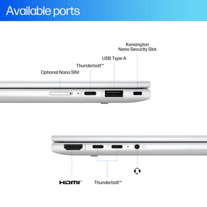HP EliteBook X Flip G1i Next Gen AI PC Wolf Pro Security Edition Copilot+ PC Intel Core Ultra 7 258V Hybrid (2-in-1) 35.6 cm (14") Touchscreen WUXGA 32 GB LPDDR5x-SDRAM 1 TB SSD Wi-Fi 7 (802.11be) Windows 11 Pro Silver